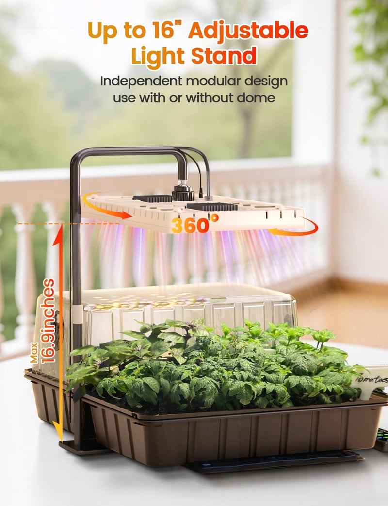 MetryGrow 48W Full Spectrum LED Grow Light Seed Starter Kit, 80-Cell Tray with 30W Heating Mat & Adjustable Dome, Waterproof Germination System for Healthy Indoor Seedlings - Image 5