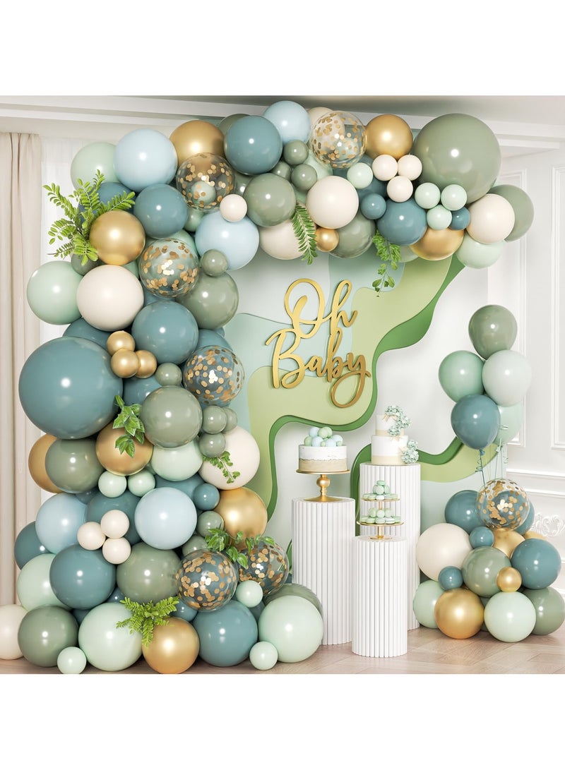 152 رمادي أزرق حكيم الأخضر بالون غارلاند قوس كيت ، حكيم الأخضر رمادي أزرق الباستيل الأخضر والرمل الأبيض والذهب بالون ، وزينة الاستحمام للأطفال في بوهيميا الزفاف دش الغابات - Image 1