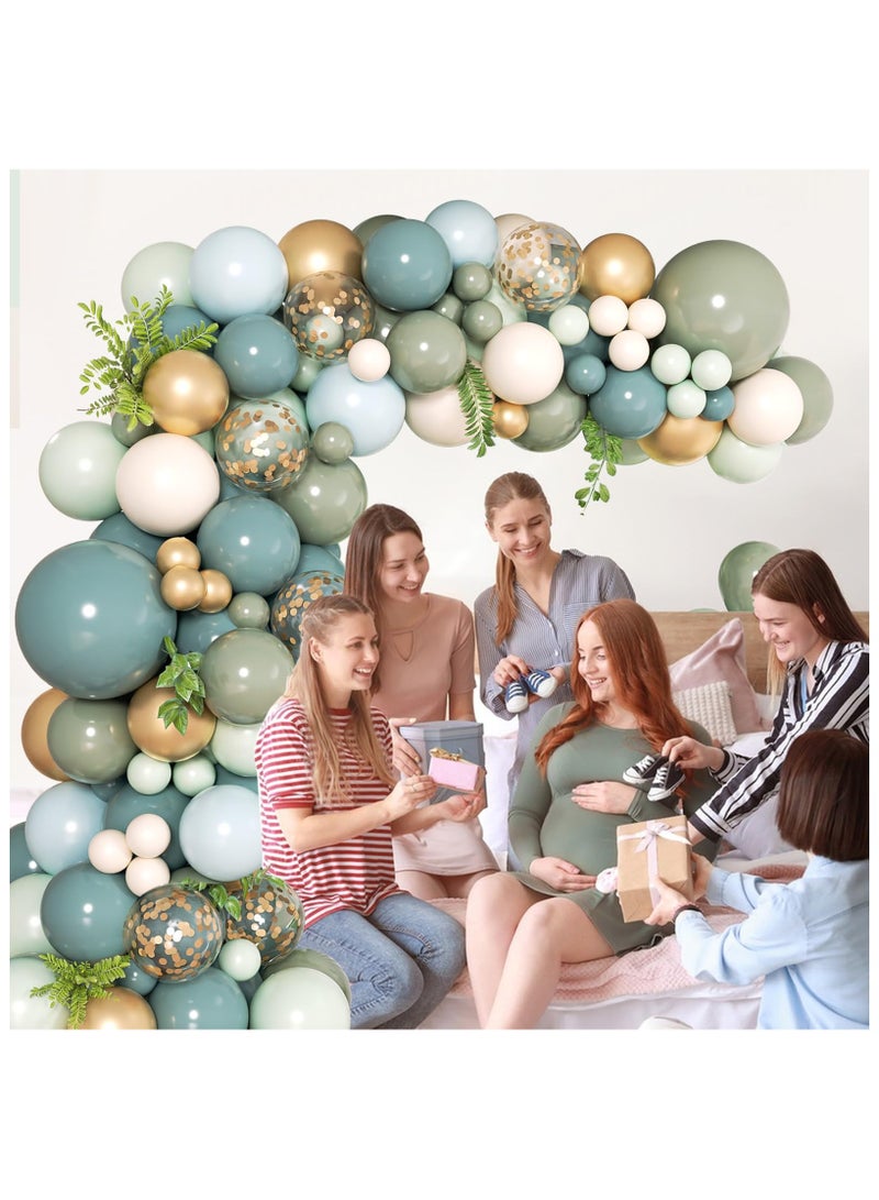 152 رمادي أزرق حكيم الأخضر بالون غارلاند قوس كيت ، حكيم الأخضر رمادي أزرق الباستيل الأخضر والرمل الأبيض والذهب بالون ، وزينة الاستحمام للأطفال في بوهيميا الزفاف دش الغابات - Image 3