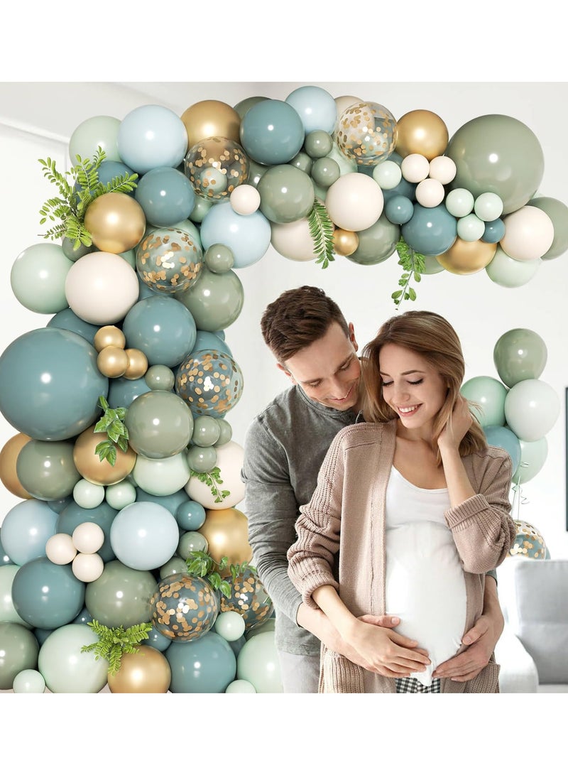 152 رمادي أزرق حكيم الأخضر بالون غارلاند قوس كيت ، حكيم الأخضر رمادي أزرق الباستيل الأخضر والرمل الأبيض والذهب بالون ، وزينة الاستحمام للأطفال في بوهيميا الزفاف دش الغابات - Image 4