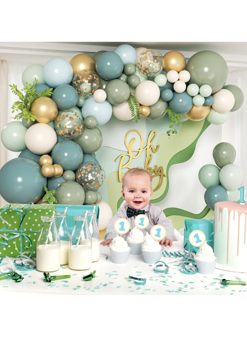 152 رمادي أزرق حكيم الأخضر بالون غارلاند قوس كيت ، حكيم الأخضر رمادي أزرق الباستيل الأخضر والرمل الأبيض والذهب بالون ، وزينة الاستحمام للأطفال في بوهيميا الزفاف دش الغابات - Image 5