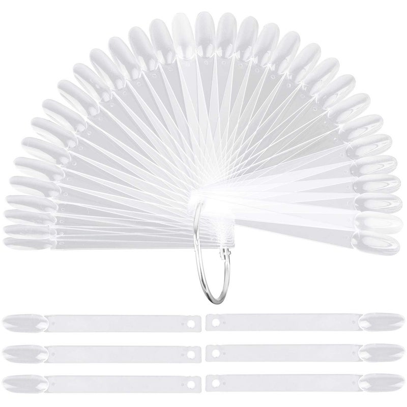 LoveBB 200 Pcs Oval Nail Swatch Sticks Fan-shaped Nail Polish Sample Sticks with Metal Split Ring for Nail Color Display, Clear