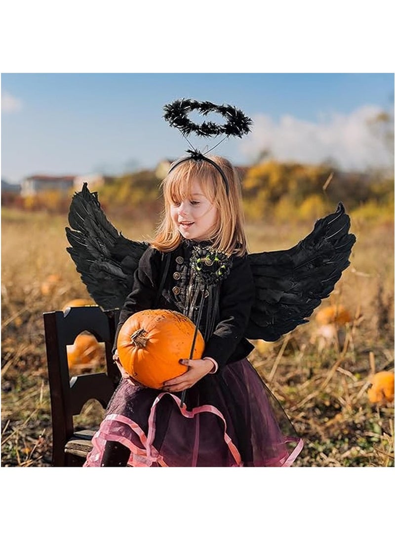 TAPIT Halloween Angel Wings for Girls - Kid's Costume with Halo Headband, Adjustable Shoulder Straps, Perfect for Fancy Dress, Cosplay, and Party Fun (Black Angel) - Image 5