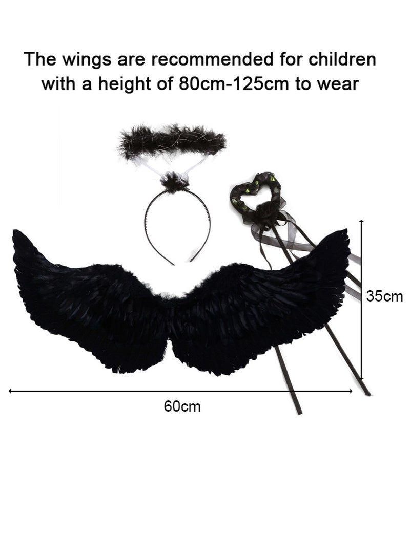 TAPIT Halloween Angel Wings for Girls - Kid's Costume with Halo Headband, Adjustable Shoulder Straps, Perfect for Fancy Dress, Cosplay, and Party Fun (Black Angel) - Image 2