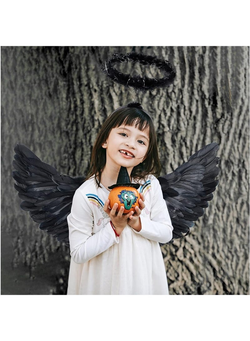 TAPIT Halloween Angel Wings for Girls - Kid's Costume with Halo Headband, Adjustable Shoulder Straps, Perfect for Fancy Dress, Cosplay, and Party Fun (Black Angel) - Image 4