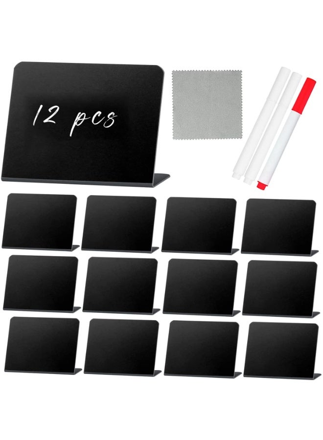 Bukela JZS Mini Chalkboard Signs for Food,with 2 White Pens,1 Red Pen and 1 Wiping Cloth,Small L Style Buffet Chalkboards Signs for Weddings,Birthday Parties,Buffet,Bakery and Retail 12 Pack - Image 1