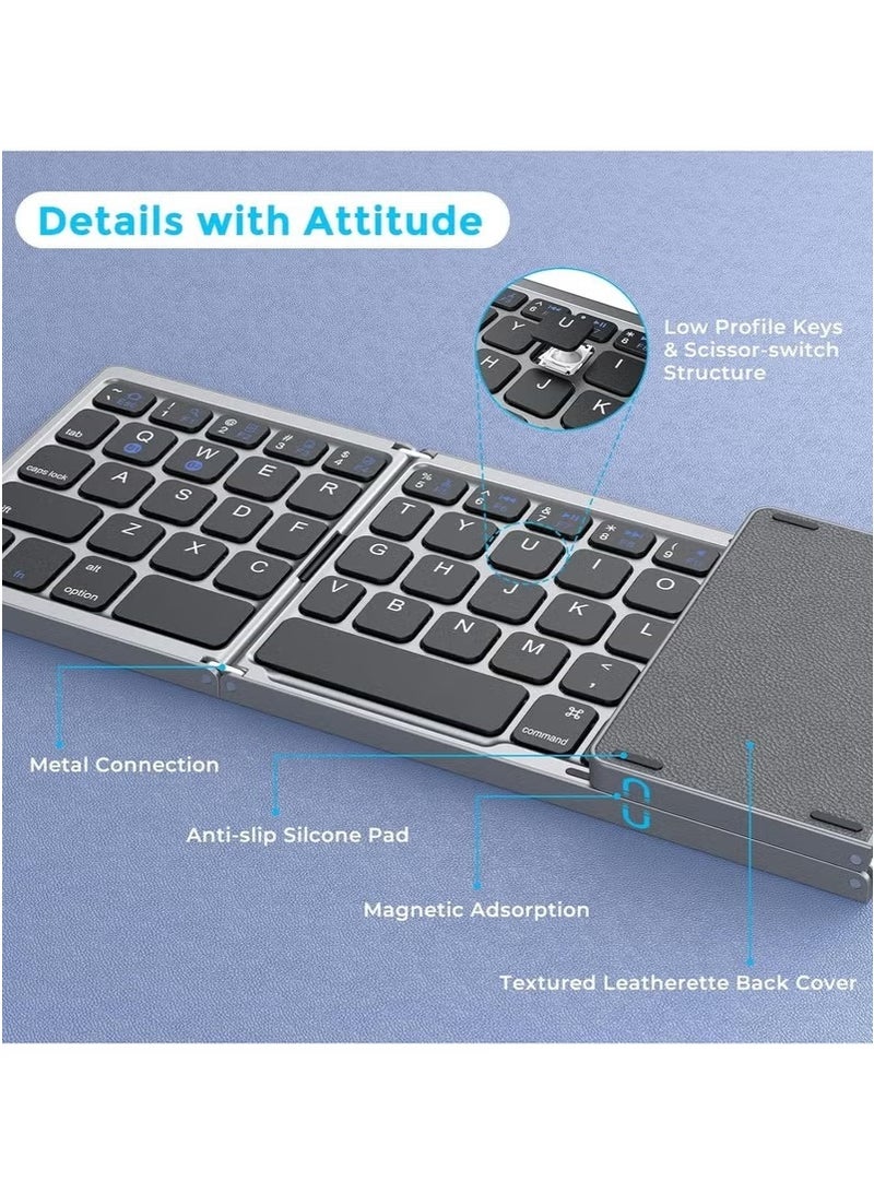 Bin Kamil Foldable Bluetooth Keyboard, Wireless Bluetooth Keyboard with Touchpad, Pocket Size USB Rechargeable Bluetooth Keyboard Compatible with iOS, Windows, Android Smartphones, Tablets, Laptops - Image 4
