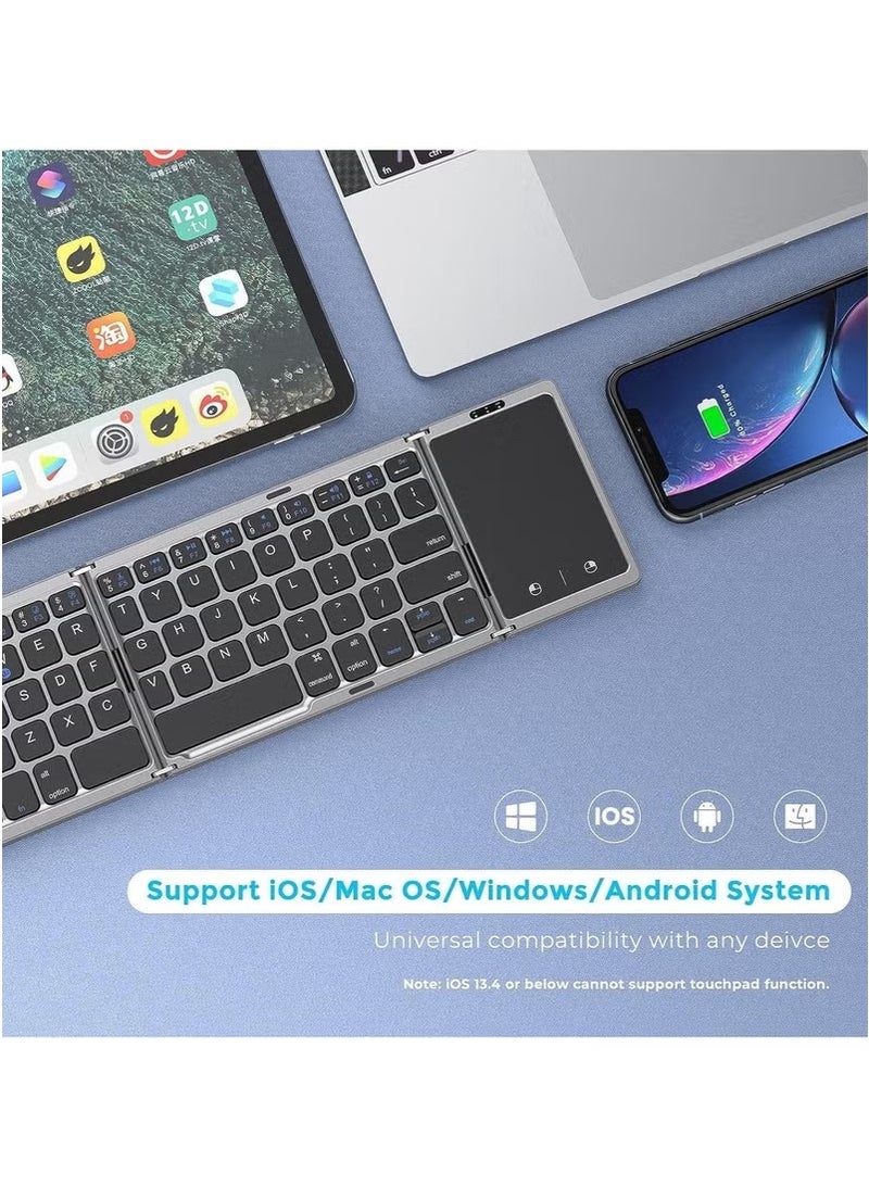 Bin Kamil Foldable Bluetooth Keyboard, Wireless Bluetooth Keyboard with Touchpad, Pocket Size USB Rechargeable Bluetooth Keyboard Compatible with iOS, Windows, Android Smartphones, Tablets, Laptops - Image 3