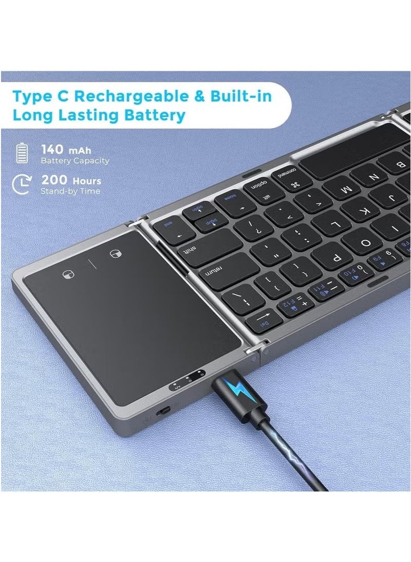 Bin Kamil Foldable Bluetooth Keyboard, Wireless Bluetooth Keyboard with Touchpad, Pocket Size USB Rechargeable Bluetooth Keyboard Compatible with iOS, Windows, Android Smartphones, Tablets, Laptops - Image 2
