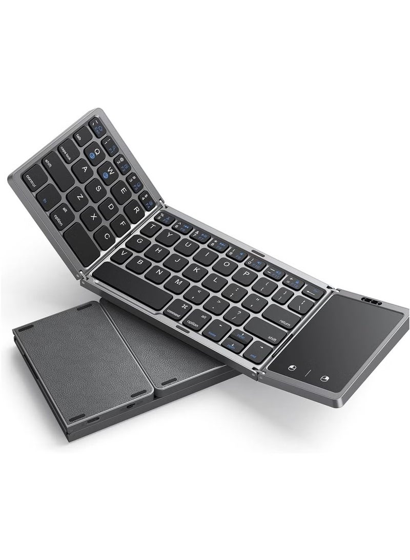 Bin Kamil Foldable Bluetooth Keyboard, Wireless Bluetooth Keyboard with Touchpad, Pocket Size USB Rechargeable Bluetooth Keyboard Compatible with iOS, Windows, Android Smartphones, Tablets, Laptops - Image 1
