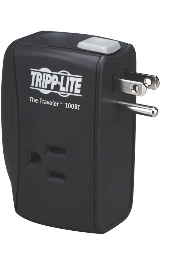 Tripp Lite 2 Outlet Portable Surge Protector Power Strip, Direct Plug In, Tel/Ethernet Protection, TRAVELER100BT - Image 1