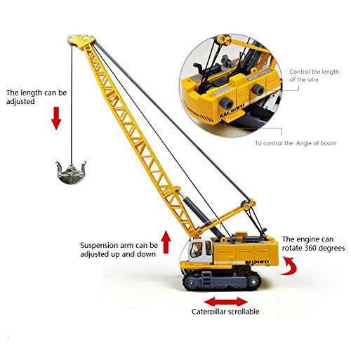 Tipmant Children Alloy Die-cast Car Model Toy Excavator Truck Digging Cable Engineering Vehicle Tower Crane Collection Gift for Kids Scale: 1:87 - Image 3