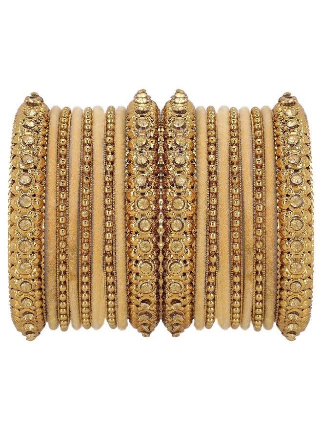 Efulgenz Boho Antique Oxidized Indian Jewellery Tribal Crystal Velvet Bracelet Bangle Set (18pc), Ivory, 2.6 - Image 1