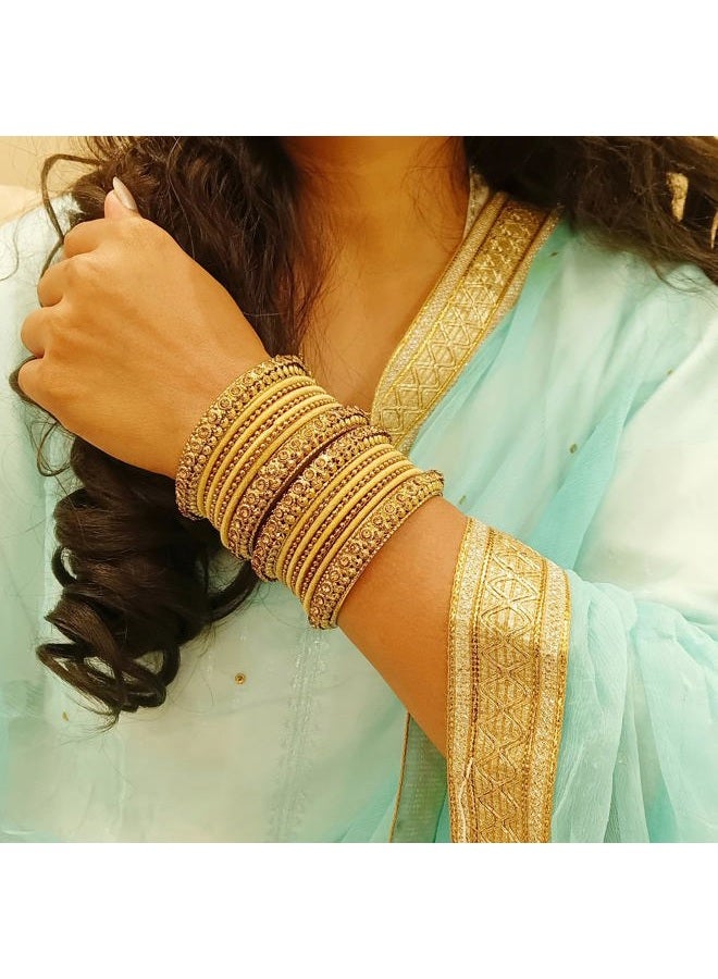 Efulgenz Boho Antique Oxidized Indian Jewellery Tribal Crystal Velvet Bracelet Bangle Set (18pc), Ivory, 2.6 - Image 4