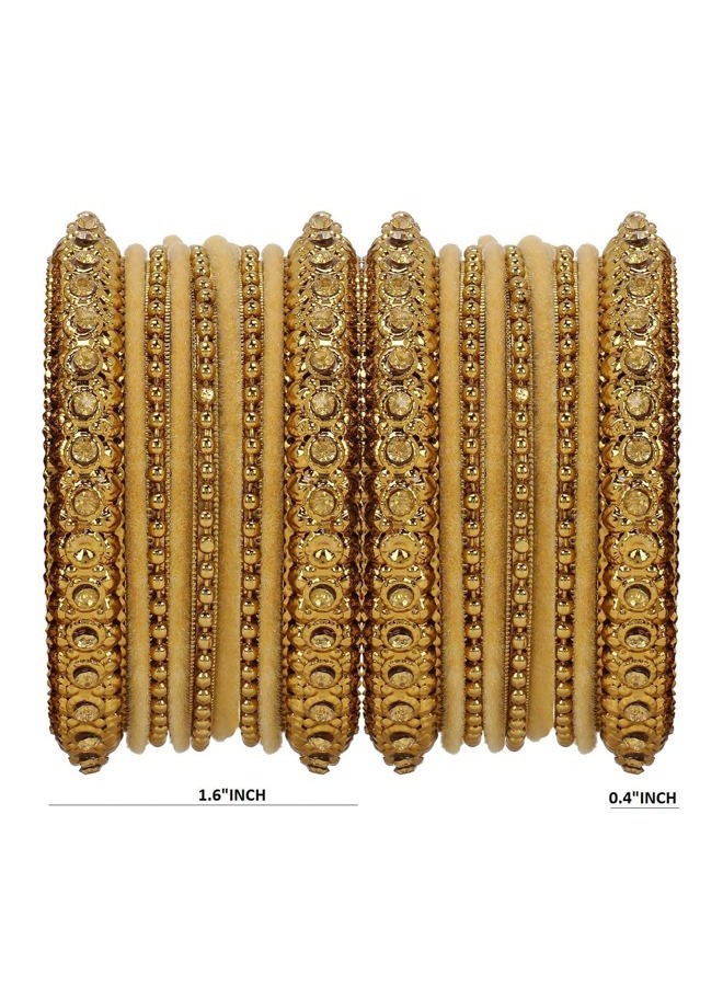 Efulgenz Boho Antique Oxidized Indian Jewellery Tribal Crystal Velvet Bracelet Bangle Set (18pc), Ivory, 2.6 - Image 5