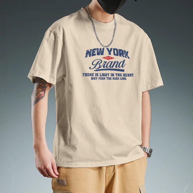 200g Heavyweight Summer Loose Printed Short-Sleeve T-Shirt for Men and Women, Trendy Round Neck Pure Cotton Top Versatile - Image 1