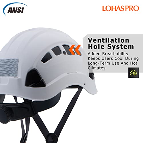 LOHASPRO Hard Hats Construction Safety Helmet ANSI Z891 Approved OSHA Hardhat LOHASPRO Vented Men Worker White Hard Hat with Chin Strap Tree Climbing Rescue Arborist Helmet P1 White - Image 3