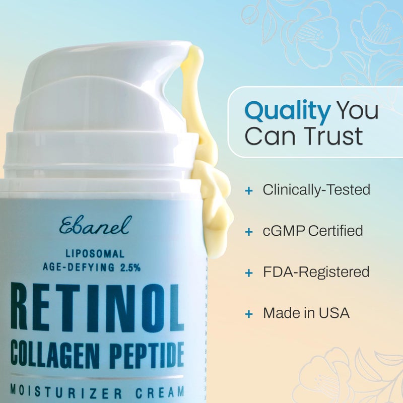 Ebanel Retinol Cream for Face 3.5 oz, Moisturizer with Collagen, Peptides, Ceramides, Hyaluronic Acid, Vitamin C & B5, Firming Anti Aging Face Cream for Wrinkles, Fine Lines, Dark Spots, Day & Night - Image 4