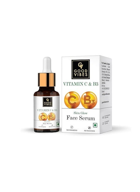 Good Vibes Vitamin C & Vitamin B3 Skin Glow Serum, 10 ml With Anti Aging Properties Helps Reduce Fine Lines and Wrinkles, Naturally Glowing Face Serum For All Skin Types, , No Parabens & Sulphates
