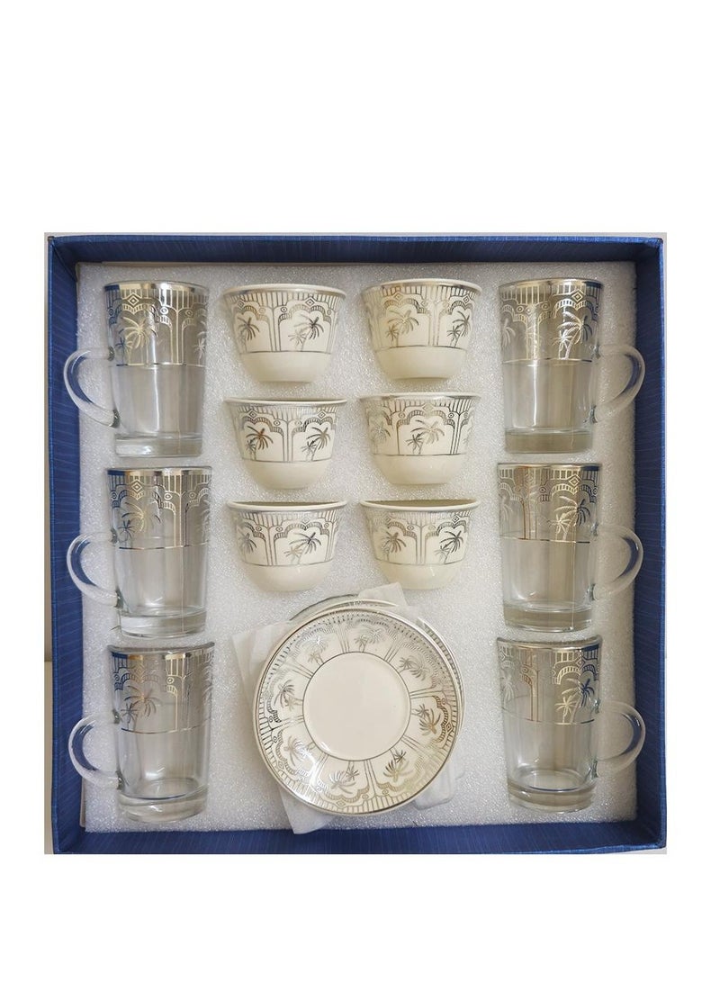 Legend Luxury Cup Serving Set 18 Pieces Glass Tea Cups and Porcelain Coffee Cups
