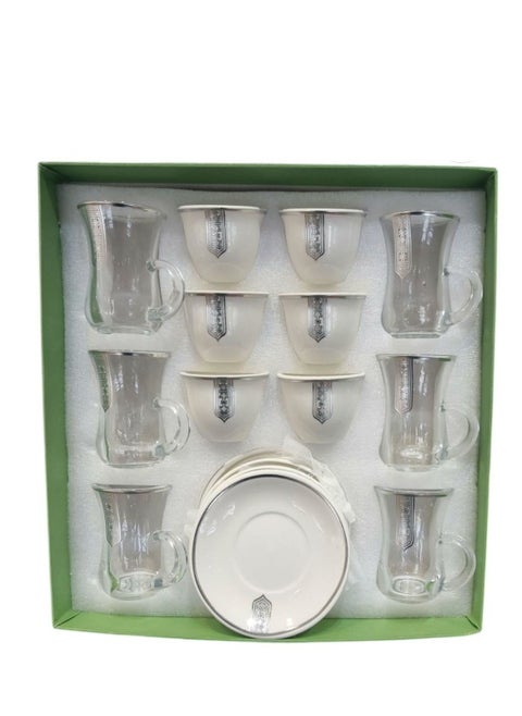 Legend Luxury Cup Serving Set 18 Pieces Glass Tea Cups and Porcelain Coffee Cups