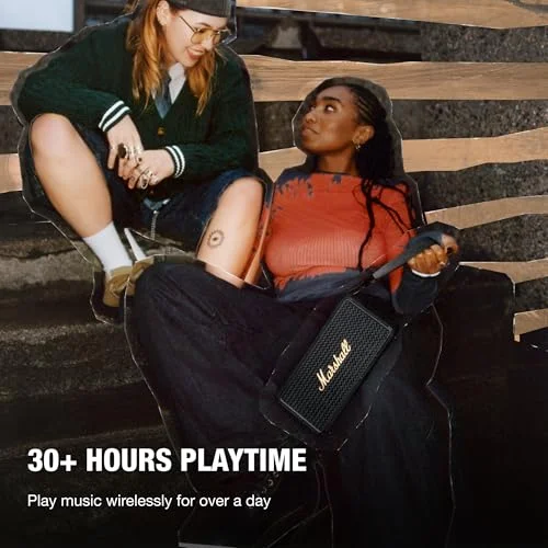 مارشال ميدلتون  سماعة بلوتوث محمولة للمغامرات الخارجية، + ساعة تشغيل لاسلكي، مقاومة للماء  بقوة  واط - أسود ونحاسي