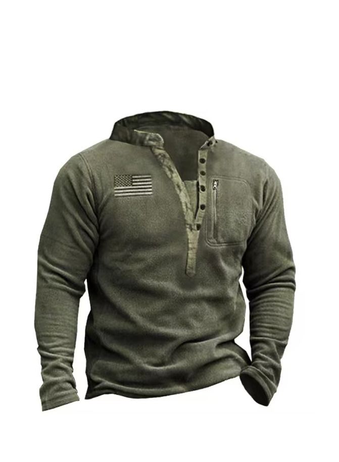 Loquat Men's Outdoor Fleece Warm Henry Collar Tactical Hoodie