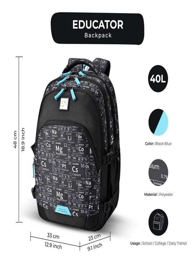 Gear Educator Backpack 19"/41L Large Water Resistant School Bag/Casual Backpack/Daypack/Kids Bag for Boys/Girls (Black-Blue) - Image 2