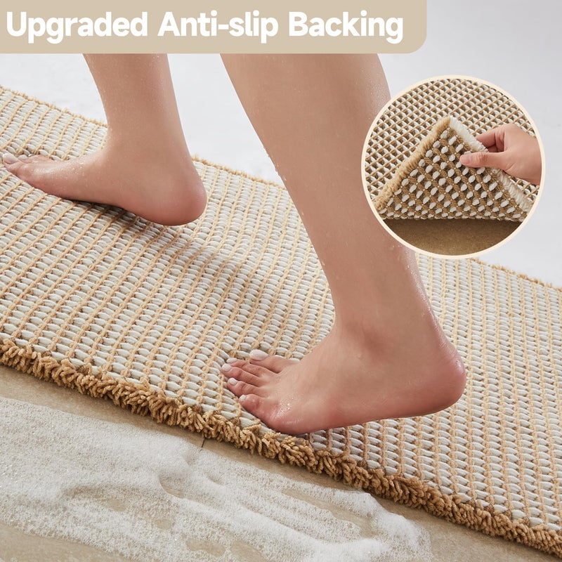TYUU Waffle Bath Mat, Boho Bathroom Rugs Non Slip Washable Super Absorbent Quick Dry Bath Mat Farmhouse Bathroom Decor, 24"x16" Khaki and White - Image 4