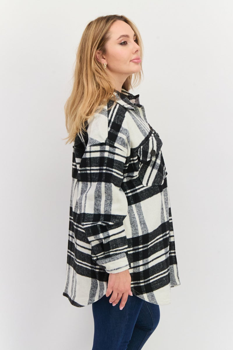 DEX Women Plaid Trench Coat, Black  - Image 3