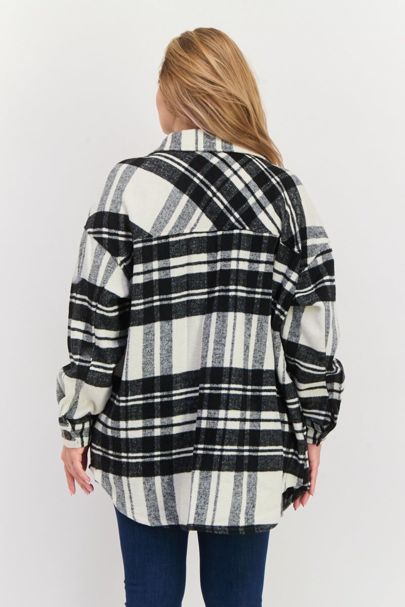 DEX Women Plaid Trench Coat, Black  - Image 4