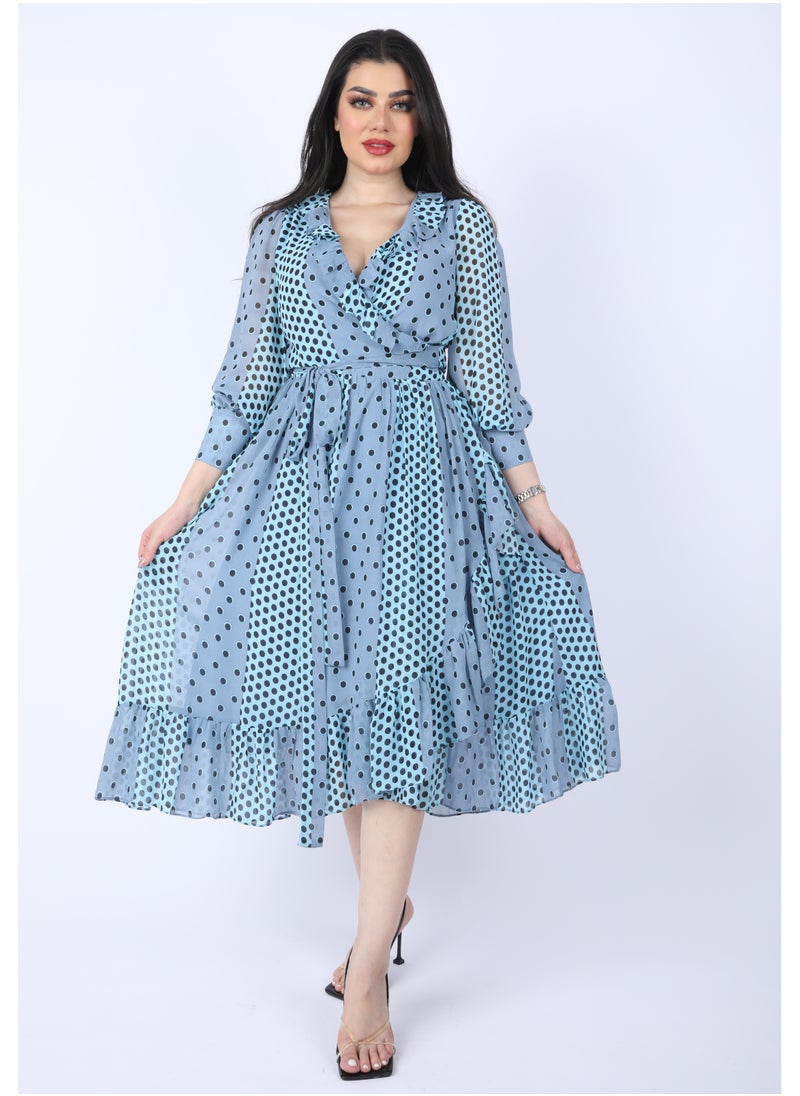FULL JOY Women's Maxi  Dress with  elegant design and a belt on the waist  - Image 1