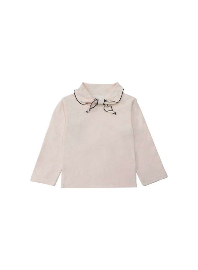 Children's Long-sleeved T-shirt, Girls' Bow-tie Lapel Top, Versatile Kidsren's Pure Color Slim-fitting Clothes, Ready For