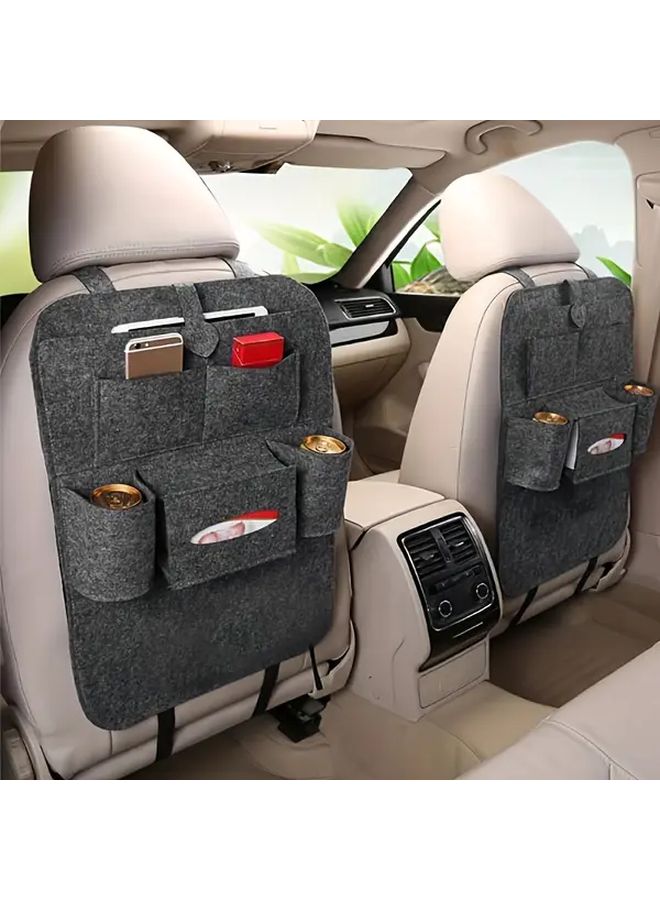 Car Seat Organizer With Overhead Storage Heavy Duty Multi Tiered Cup Holders Phone Holder Storage Compartments For Front Rear Seats Compatible With SUVs Sedans Trucks Hands Free Access Ideal For Commuters Business Travel Road Trips Car Interior Organizer Behind Seat Storage Car Accessories Interior Storage Backseat Storage Organizer Hanging Felt Organizer Black - Image 5