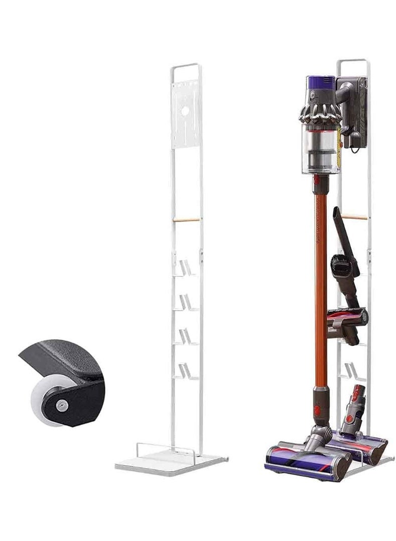 كيلا حامل مكنسة كهربائية عالمي متوافق مع مكنسة دايسون V15 V12 V11 V10 V8 V7 V6 المزودة بعجلات، حامل أرضي معدني متوافق مع ملحقات المكانس الكهربائية اللاسلكية المحمولة من دايسون (أبيض) - Image 1