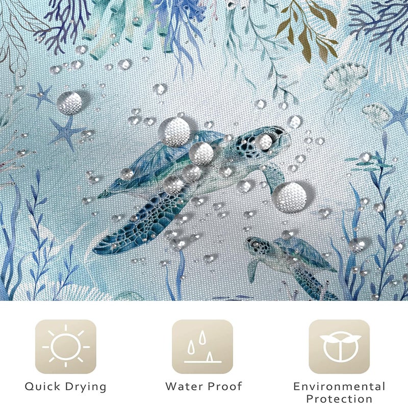 Caheansi Sea Turtle Shower Curtain  Teal Blue Ocean Beach Coastal Turtle Starfish Jellyfish Underwater Creatures Bathroom Curtain Waterproof Fabric Machine Washable With Hooks  72"" Wx72 L - Image 4