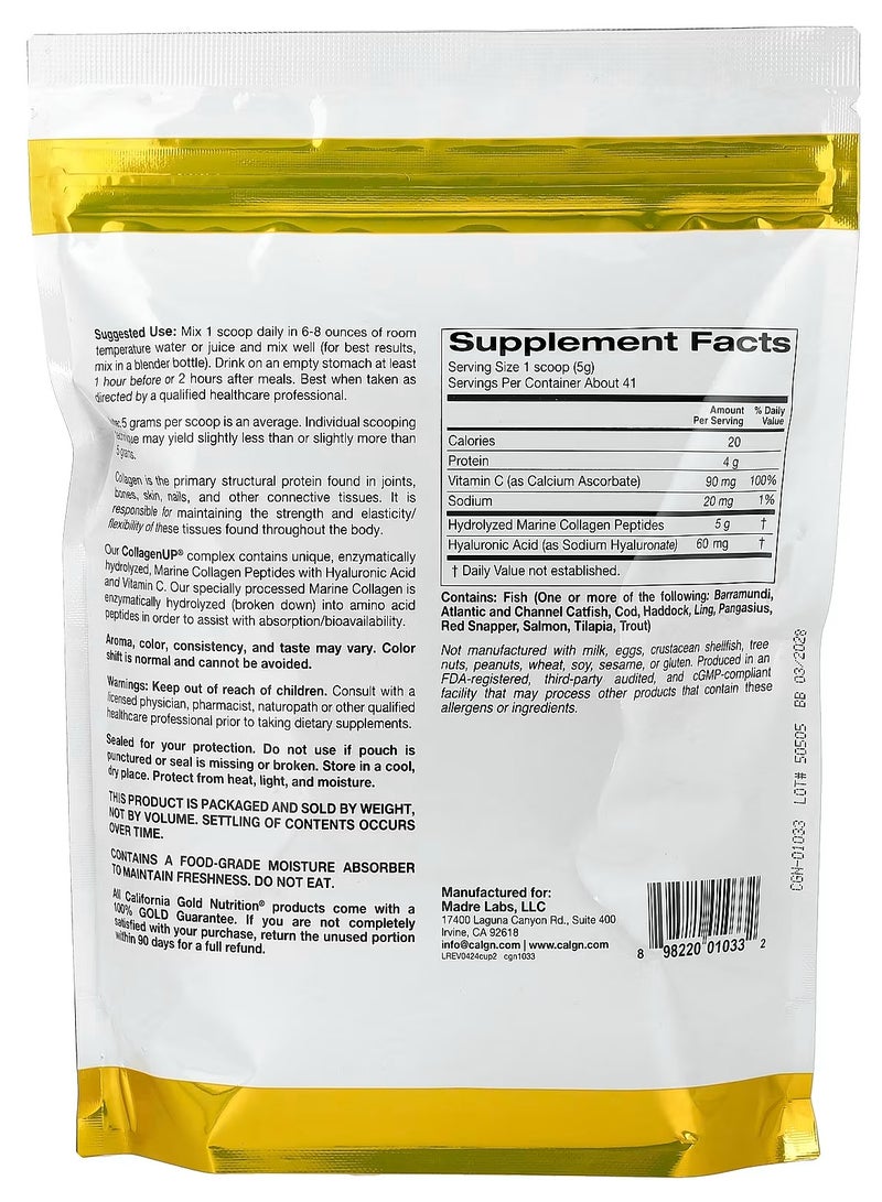 California Gold Nutrition Collagenup Marine Collagen + Hyaluronic Acid + Vitamin C Unflavored 206G  - Image 2