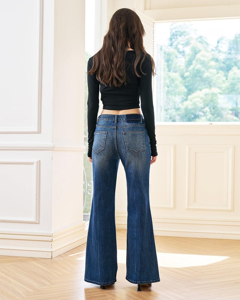UPNET Women's High Waisted Bell Bottom Jeans Wide Leg Flare Bootcut Denim Pants w/Tummy Control Stretchy Trendy 2025â€‹â€‹ (US, Numeric, 6, Regular, Regular, Blue) - Image 5