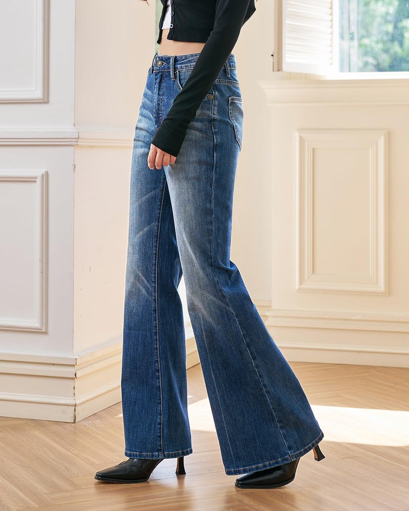 UPNET Women's High Waisted Bell Bottom Jeans Wide Leg Flare Bootcut Denim Pants w/Tummy Control Stretchy Trendy 2025â€‹â€‹ (US, Numeric, 6, Regular, Regular, Blue) - Image 3