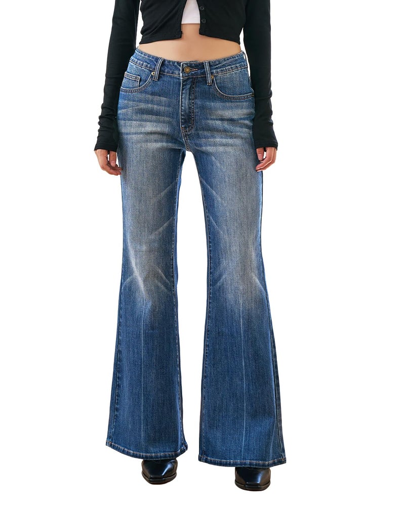 UPNET Women's High Waisted Bell Bottom Jeans Wide Leg Flare Bootcut Denim Pants w/Tummy Control Stretchy Trendy 2025â€‹â€‹ (US, Numeric, 6, Regular, Regular, Blue) - Image 1