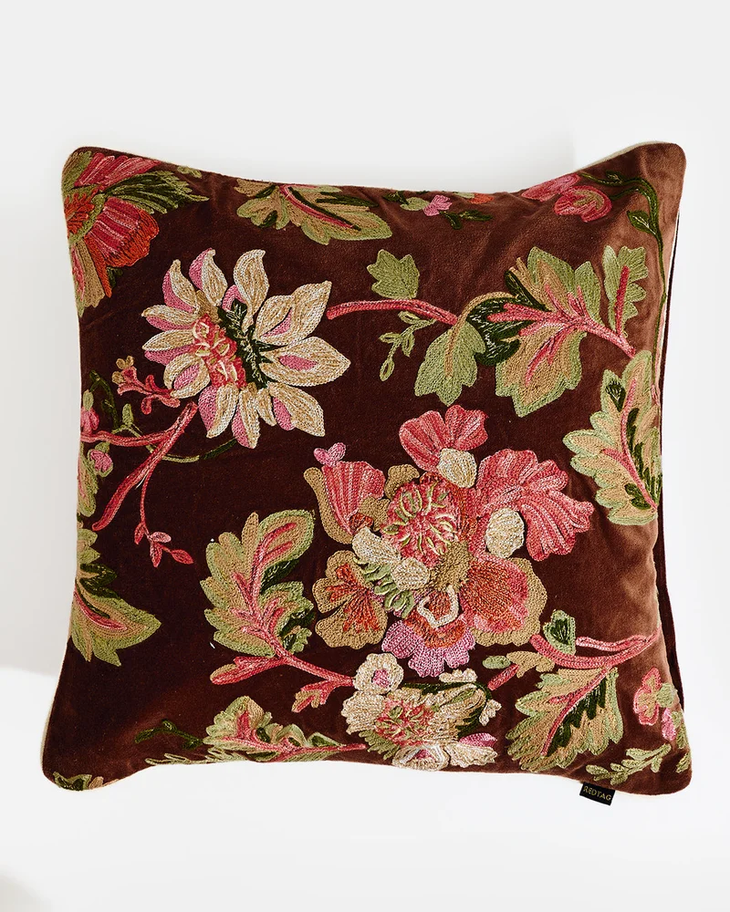 REDTAG Purple Embroidered Velvet Cushion