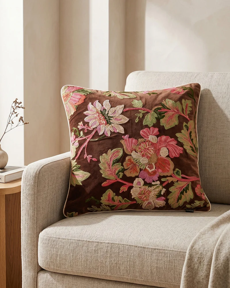 REDTAG Purple Embroidered Velvet Cushion