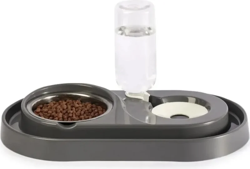 Tineke Cat-Dog Food and Water Bowl Set with Steel Bowl 500ML 1 Piece GRAY