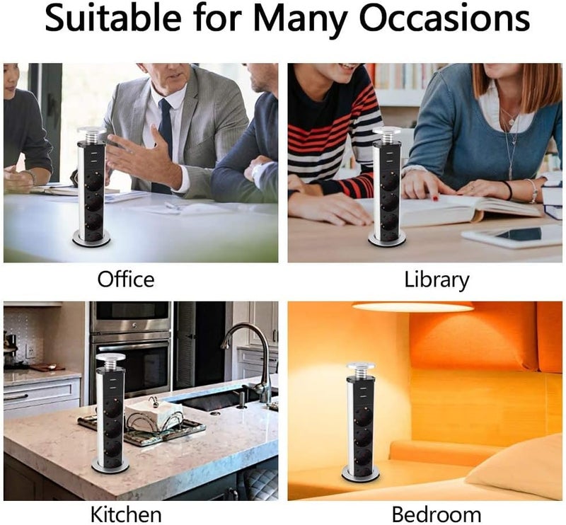 klarako Retractable Pop-Up Power Socket 3 US Plug and 2 USB Charging Ports, Electric Socket for Table Pulling Pop Up/Outlet Desktop Worktop, Multi-functional for Office Home, Meeting Room Kitchen