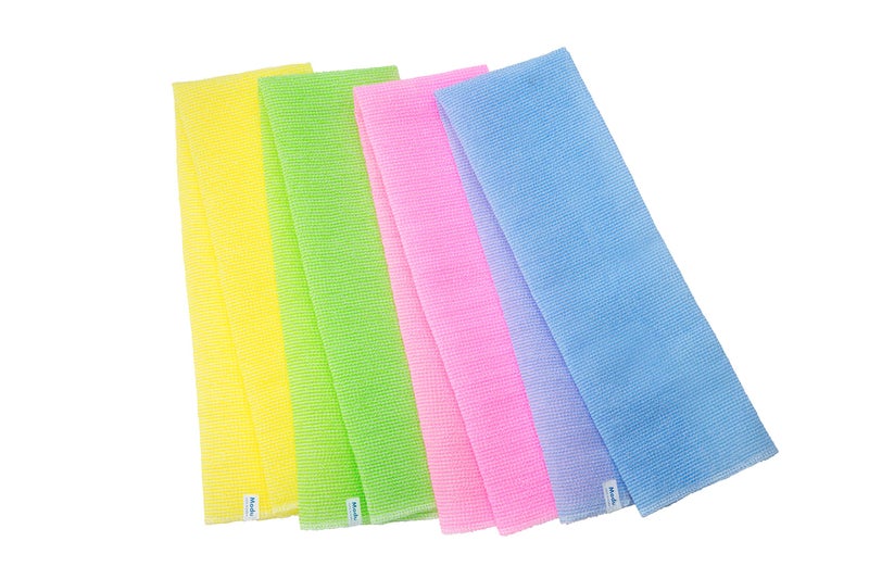 Modu 4 PCS Long Exfoliating Washcloth - African Bath Net Sponge Loofah Japanese Washcloth Body & Back Scrubber for Shower, Deep Cleansing (Pink, Sky Blue, Yellow, Green) - Image 1