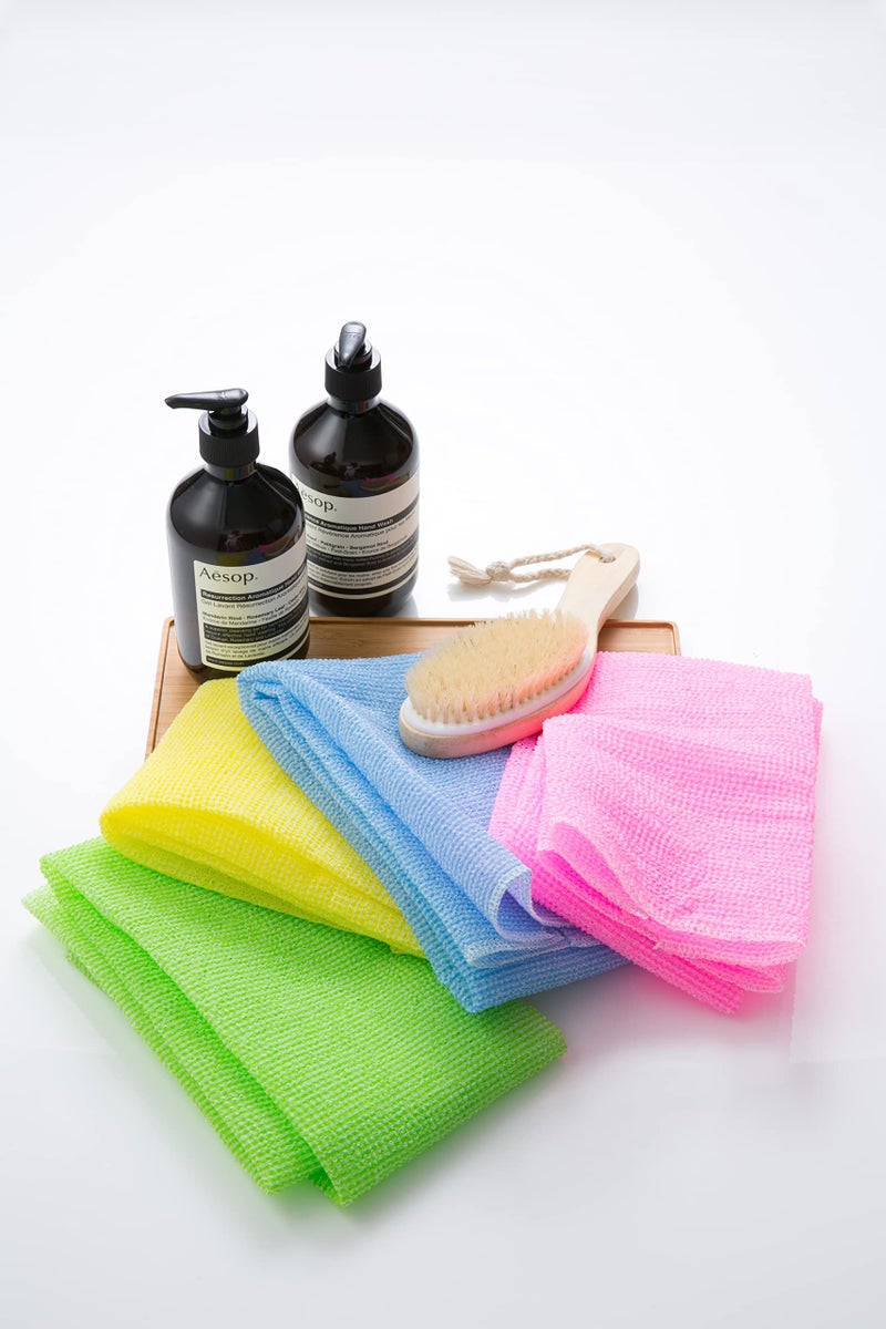 Modu 4 PCS Long Exfoliating Washcloth - African Bath Net Sponge Loofah Japanese Washcloth Body & Back Scrubber for Shower, Deep Cleansing (Pink, Sky Blue, Yellow, Green) - Image 4