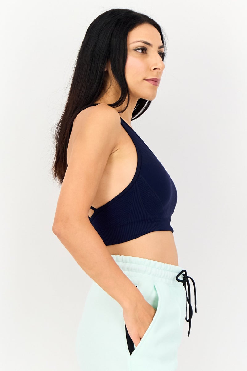 The Giving Movement Women Racer Back Lightly Padded Sports Bra, Navy Blue - Image 2