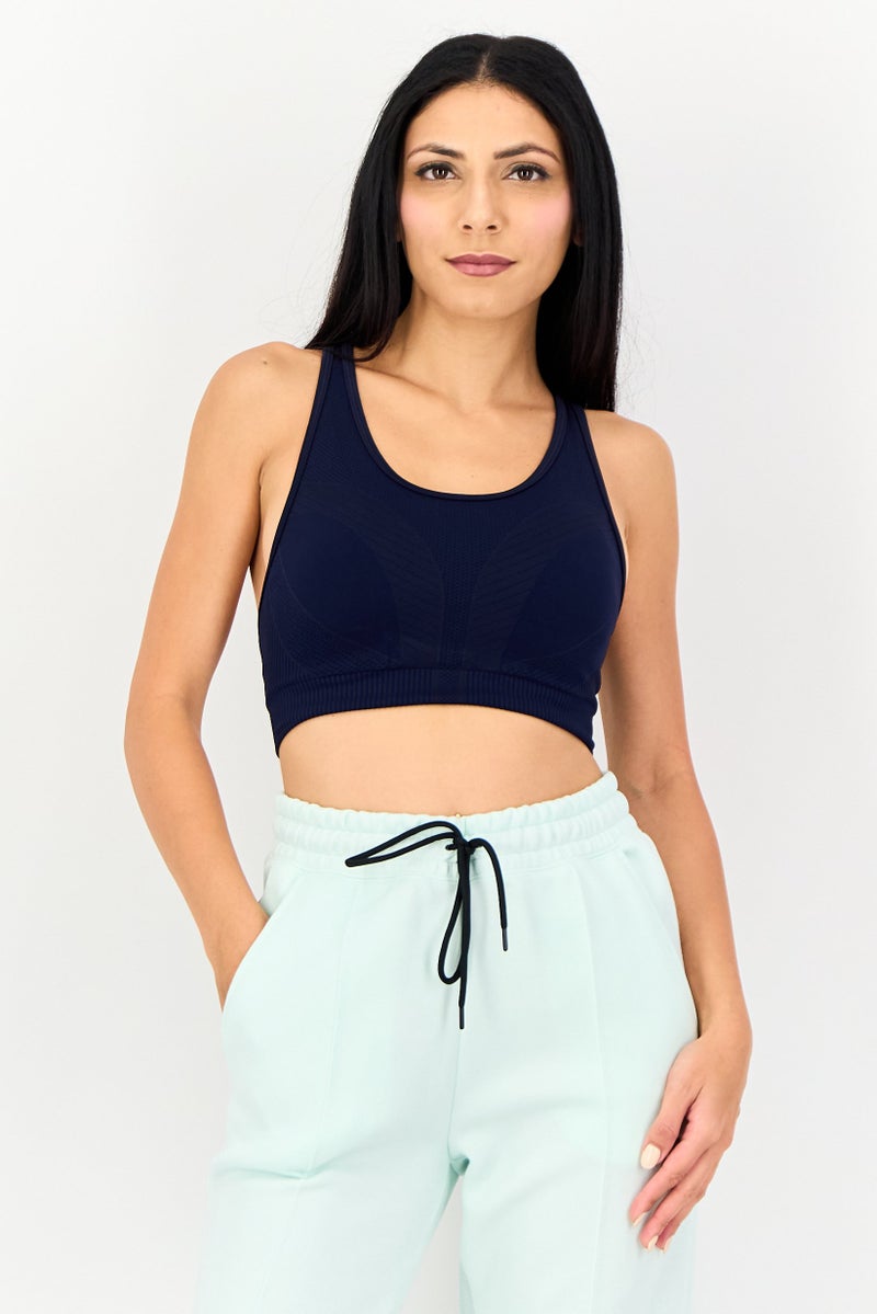 The Giving Movement Women Racer Back Lightly Padded Sports Bra, Navy Blue - Image 1