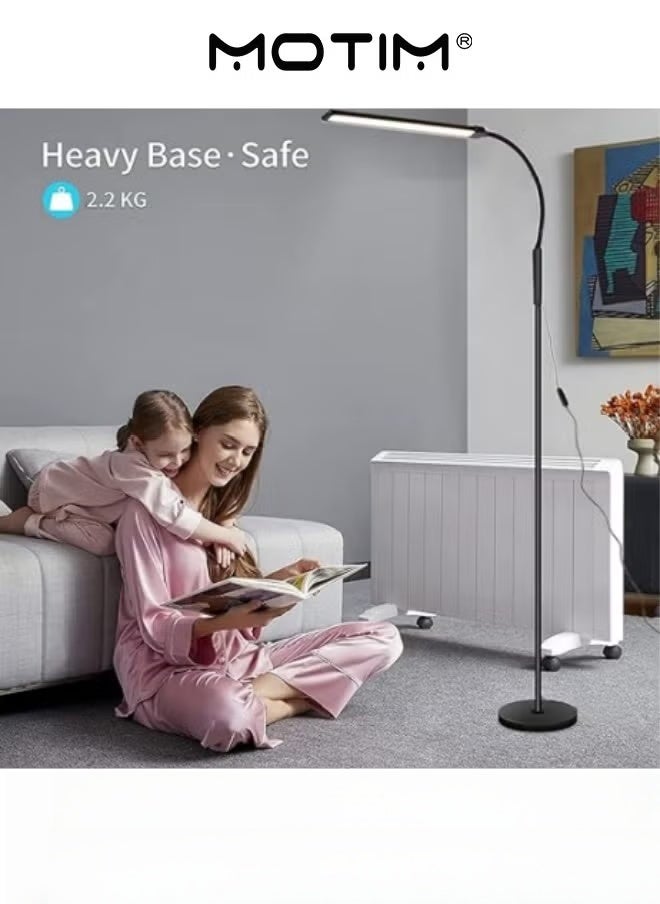 2 in 1 LED Floor Lamp Adjustable Gooseneck Standing Lamp with 3 Color Temperature 3000K-6000K Modern Desk Reading Lamp for Living Room Bedroom and Office Black