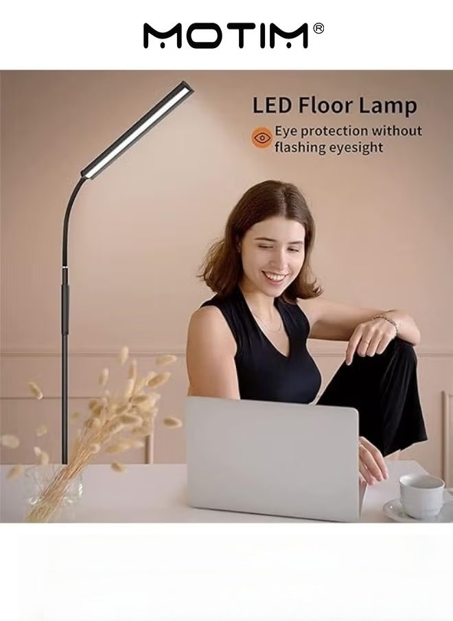 2 in 1 LED Floor Lamp Adjustable Gooseneck Standing Lamp with 3 Color Temperature 3000K-6000K Modern Desk Reading Lamp for Living Room Bedroom and Office Black